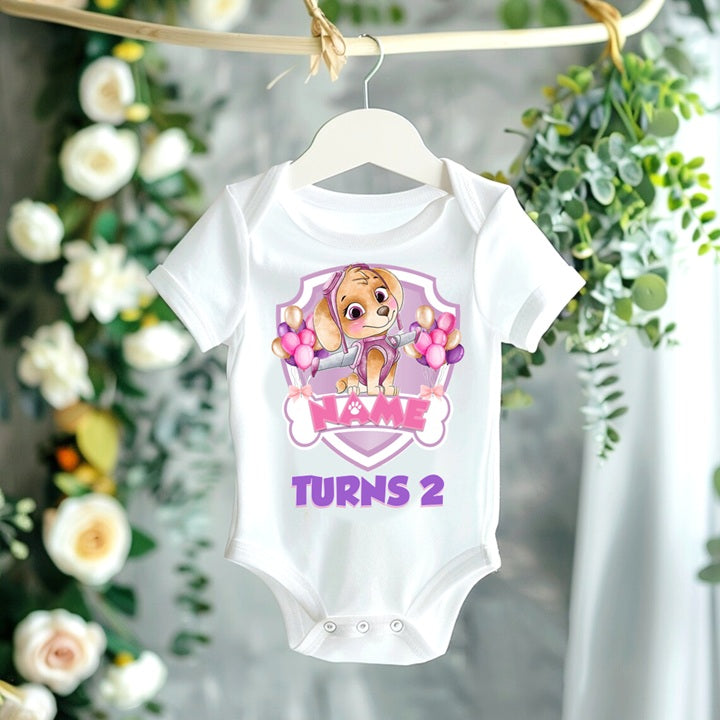 Paw Patrol Skye Personalized Custom White Family T-Shirt or Onesie Pack Theme Cake Smash Birthday Party
