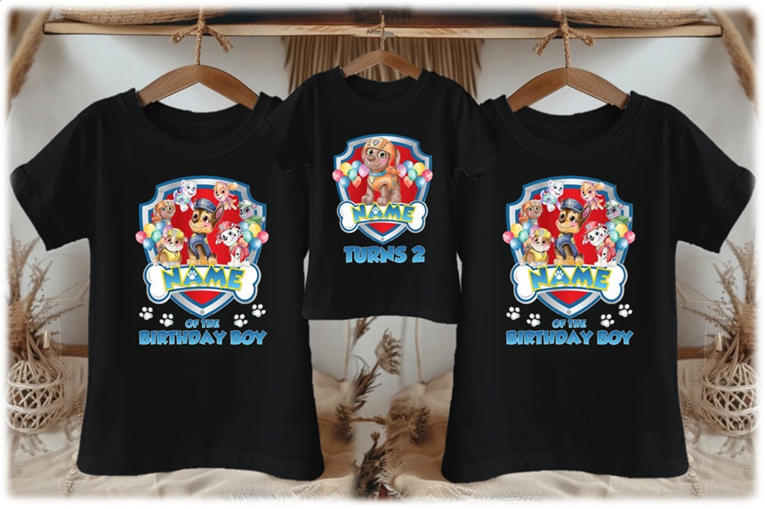 Paw Patrol Zuma Personalized Custom Black Family T-Shirt or Onesie Pack Theme Cake Smash Birthday Party