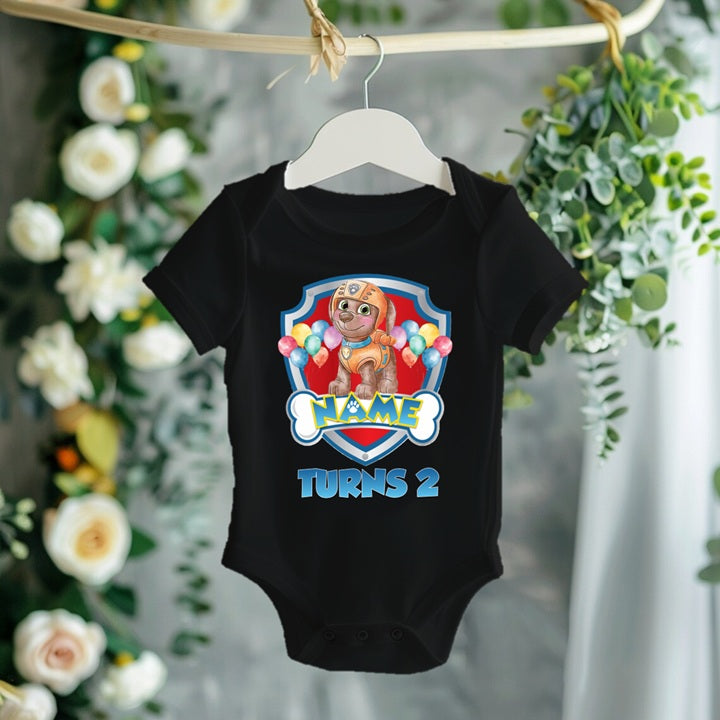 Paw Patrol Zuma Personalized Custom Black T-Shirt or Onesie Theme Cake Smash Birthday Party