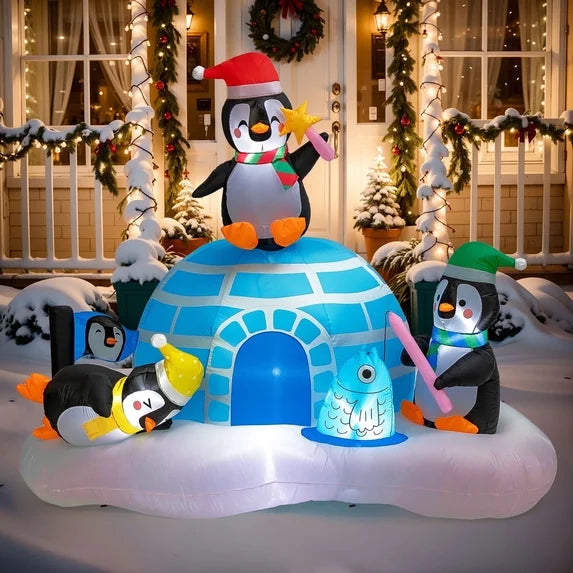 6' Cute Penguins with Igloo Yard Christmas Inflatable Blow Up Decor Prop