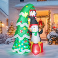 7-Foot Giant Outdoor Penguins holding Christmas Tree Inflatable with LED Illumination Christmas Blow Up Yard Decor