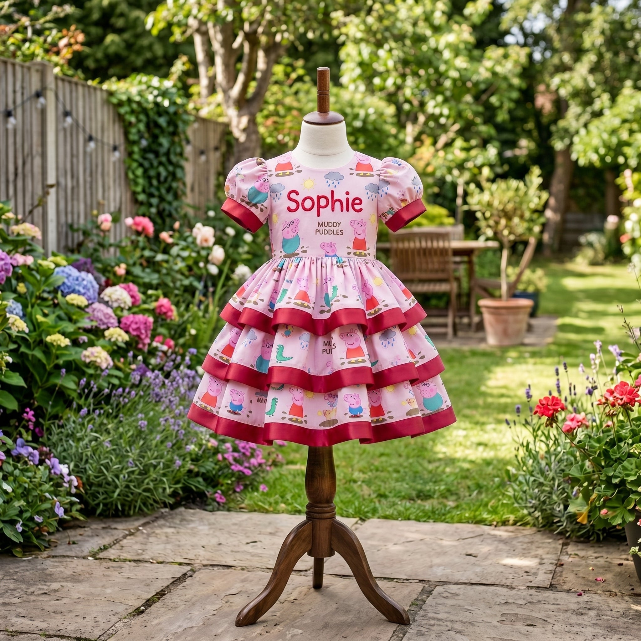 Peppa Pig Girls Personalized Custom Tiered Ruffle Dress Ribbon Trim Theme Cake Smash Birthday Party