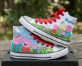 Custom Peppa Pig High-Top Sneakers Shoes Personalized with Name, Ribbon Laces & Rhinestones Birthday Parties Everyday Gift