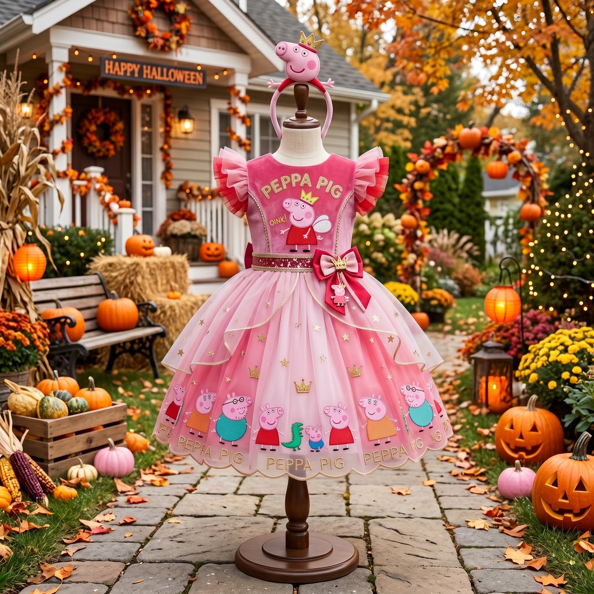 Peppa Pig Girls' Deluxe Sparkle Tutu Party Costume Dress Set with Matching Headband Halloween Birthday Pageant