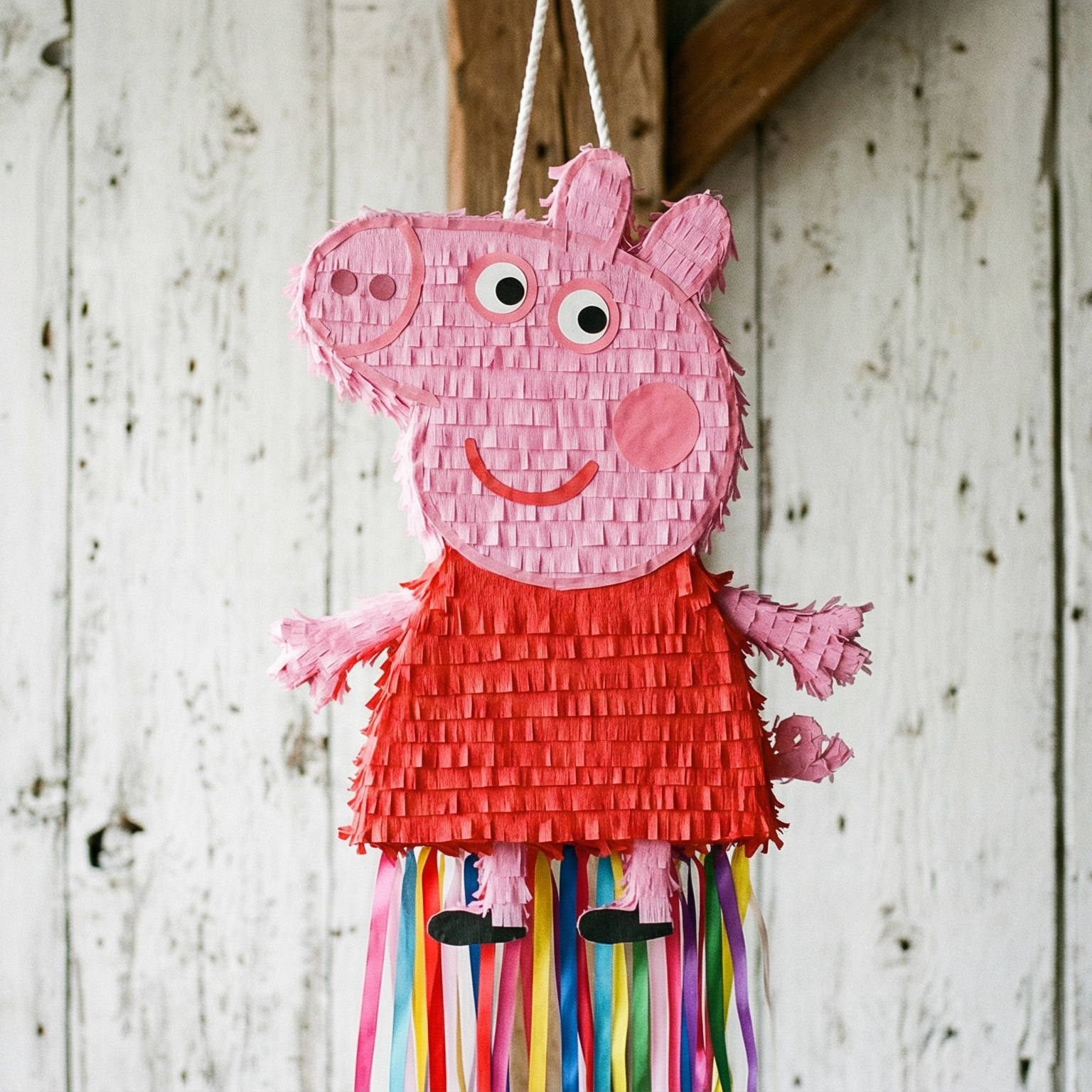 Premium Handmade 30-Inch Peppa Pig Character Pull-String Piñata Table Decor Party Centerpiece