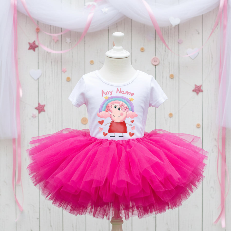 Peppa Pig Tutu Set Girls Personalized Custom Hot Pink Tutu Outfit Dress Theme Cake Smash Party