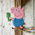 Premium Handmade 30-Inch Peppa Pig George Character Pull-String Piñata Table Decor Party Centerpiece