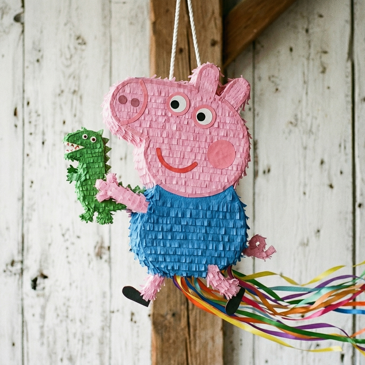 Premium Handmade 30-Inch Peppa Pig George Character Pull-String Piñata Table Decor Party Centerpiece