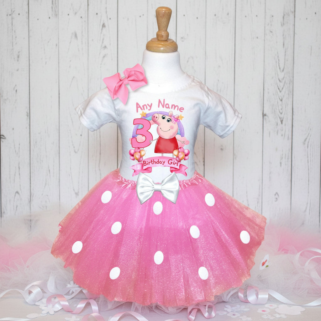 Peppa Pig Tutu Set Girls Personalized Custom Pink White Polka Dots Tutu Outfit Dress Theme Cake Smash Birthday Party