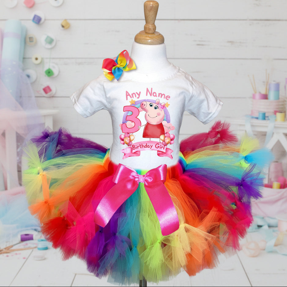 Peppa Pig Tutu Set Girls Personalized Custom Rainbow Knots Tutu Outfit Dress Theme Cake Smash Birthday Party