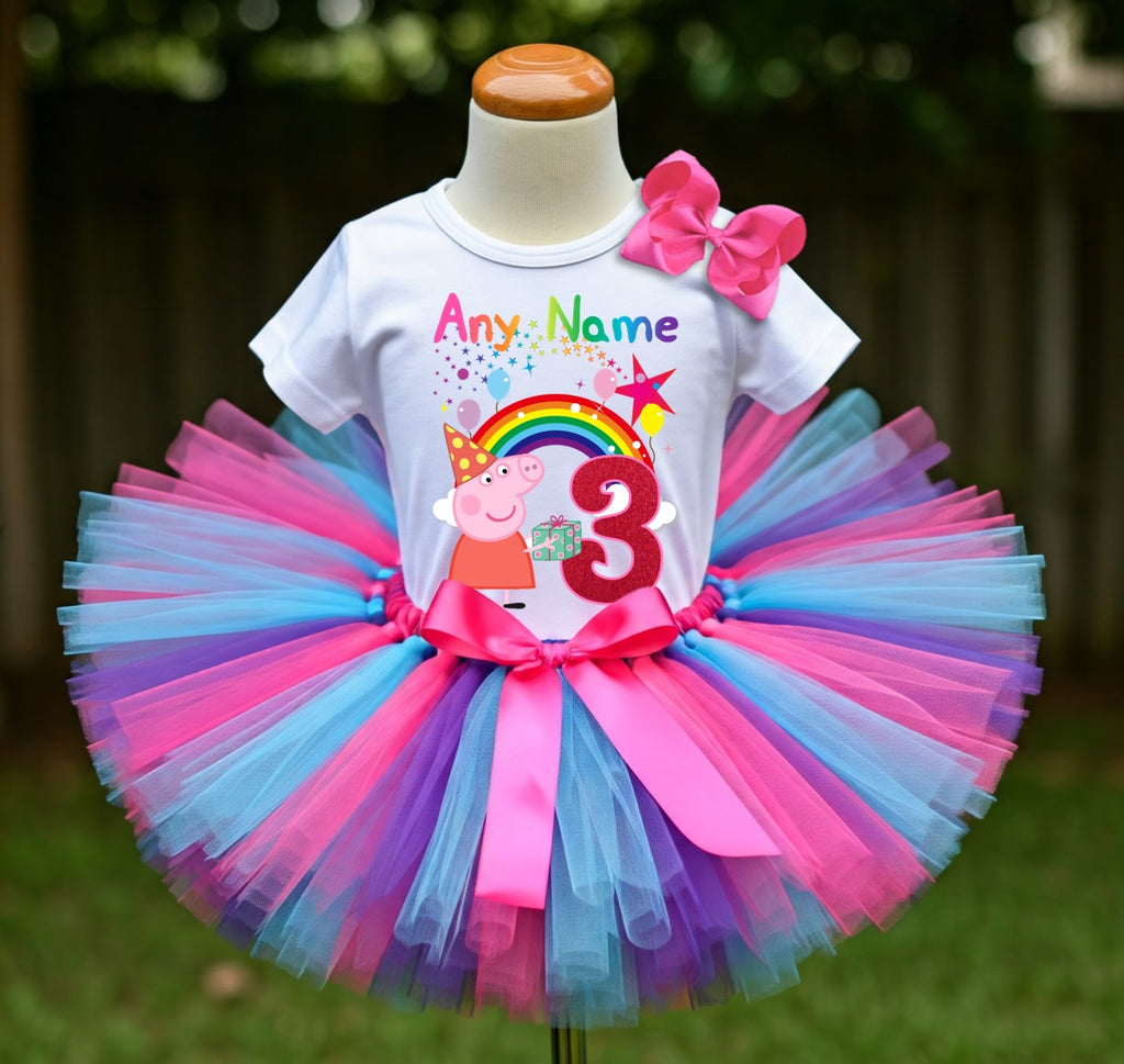 Peppa Pig Party Hat Tutu Set Girls Personalized Custom Hot Pink Blue Purple Tutu Outfit Dress Theme Cake Smash Birthday Party