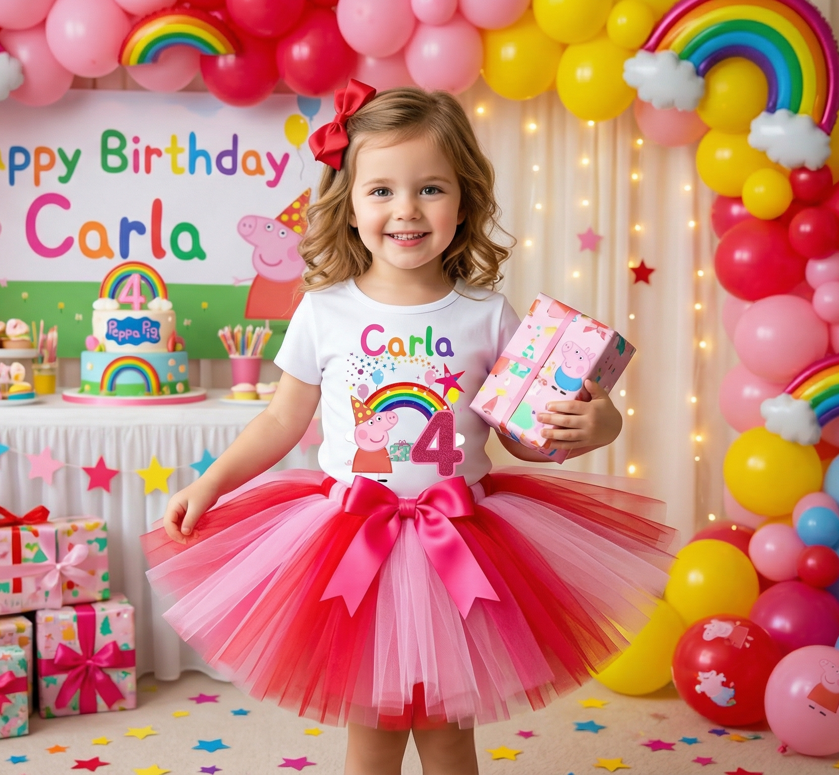 Peppa Pig Party Hat Tutu Set Girls Personalized Custom Hot Pink Red Pink Tutu Outfit Dress Theme Cake Smash Birthday Party