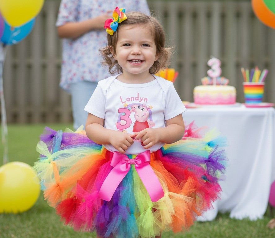 Peppa Pig Tutu Set Girls Personalized Custom Rainbow Knots Tutu Outfit Dress Theme Cake Smash Birthday Party