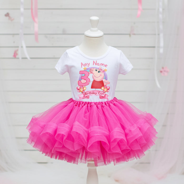 Peppa Pig Tutu Set Girls Personalized Custom Hot Pink Tutu Outfit Dress Theme Cake Smash Birthday Party