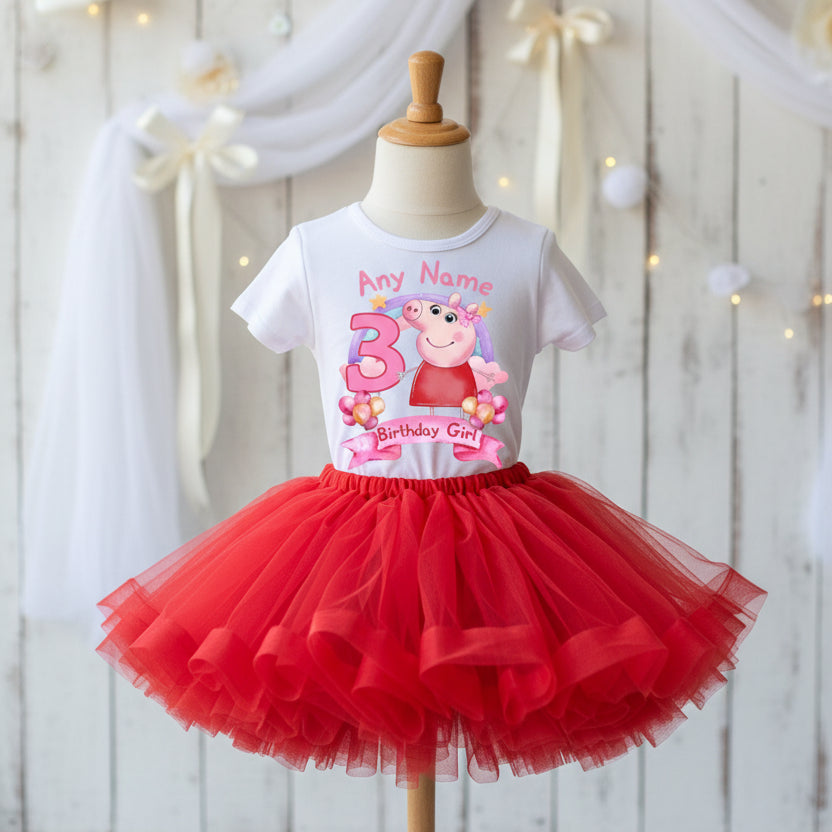 Peppa Pig Tutu Set Girls Personalized Custom Red Tutu Outfit Dress Theme Cake Smash Birthday Party