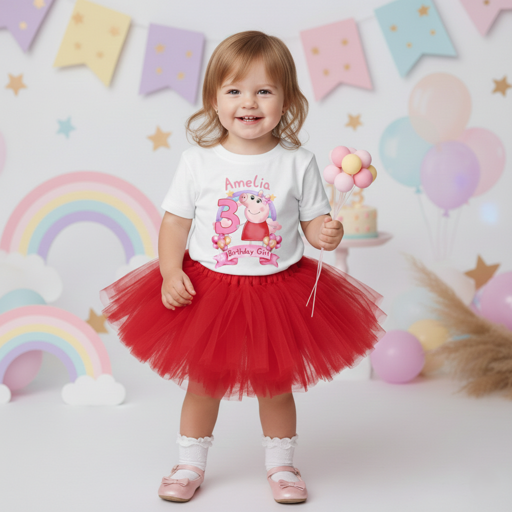 Peppa Pig Tutu Set Girls Personalized Custom Red Tutu Outfit Dress Theme Cake Smash Birthday Party