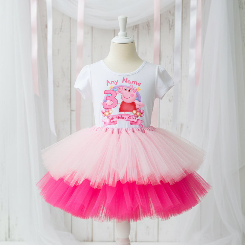 Peppa Pig Tutu Set Girls Personalized Custom Pink Hot Pink Tutu Outfit Dress Theme Cake Smash Birthday Party