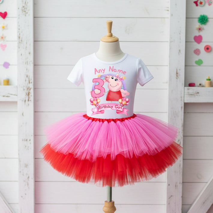 Peppa Pig Tutu Set Girls Personalized Custom Hot Pink Red Tutu Outfit Dress Theme Cake Smash Birthday Party