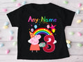 Peppa Pig Party Hat Personalized Custom Black T-Shirt or Onesie Theme Cake Smash Birthday Party