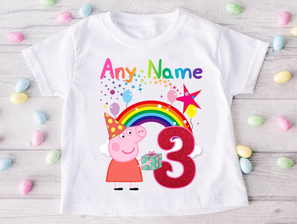 Peppa Pig Party Hat Personalized Custom White Family T-Shirt or Onesie Pack Theme Cake Smash Birthday Party