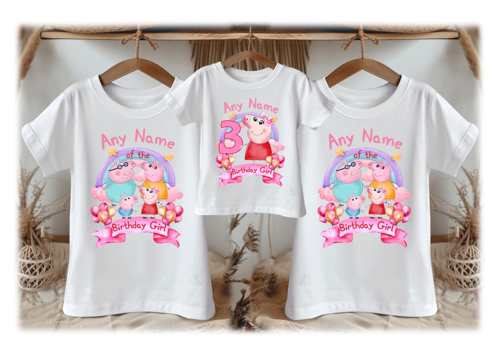 Peppa Pig Personalized Custom White Family T-Shirt or Onesie Pack Theme Cake Smash Birthday Party