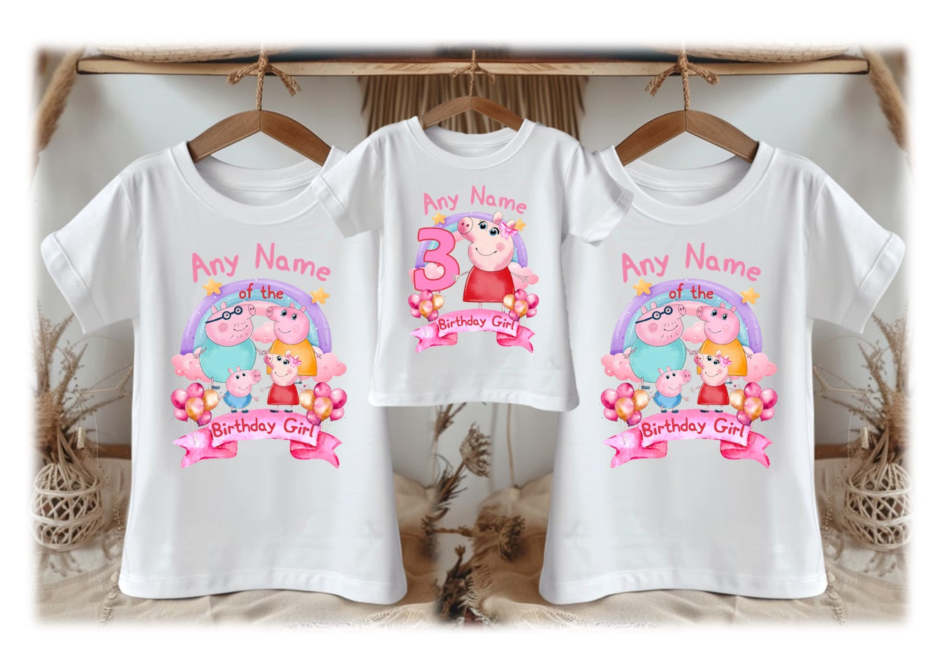 Peppa Pig Personalized Custom White Family T-Shirt or Onesie Pack Theme Cake Smash Birthday Party
