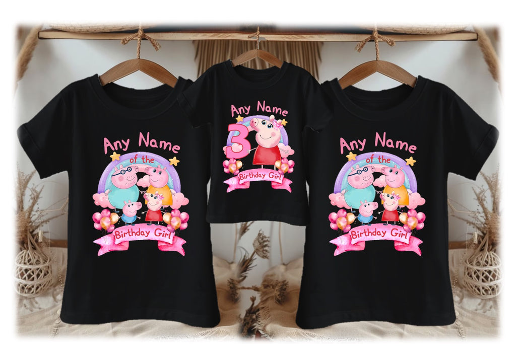 Peppa Pig Personalized Custom Black Family T-Shirt or Onesie Pack Theme Cake Smash Birthday Party