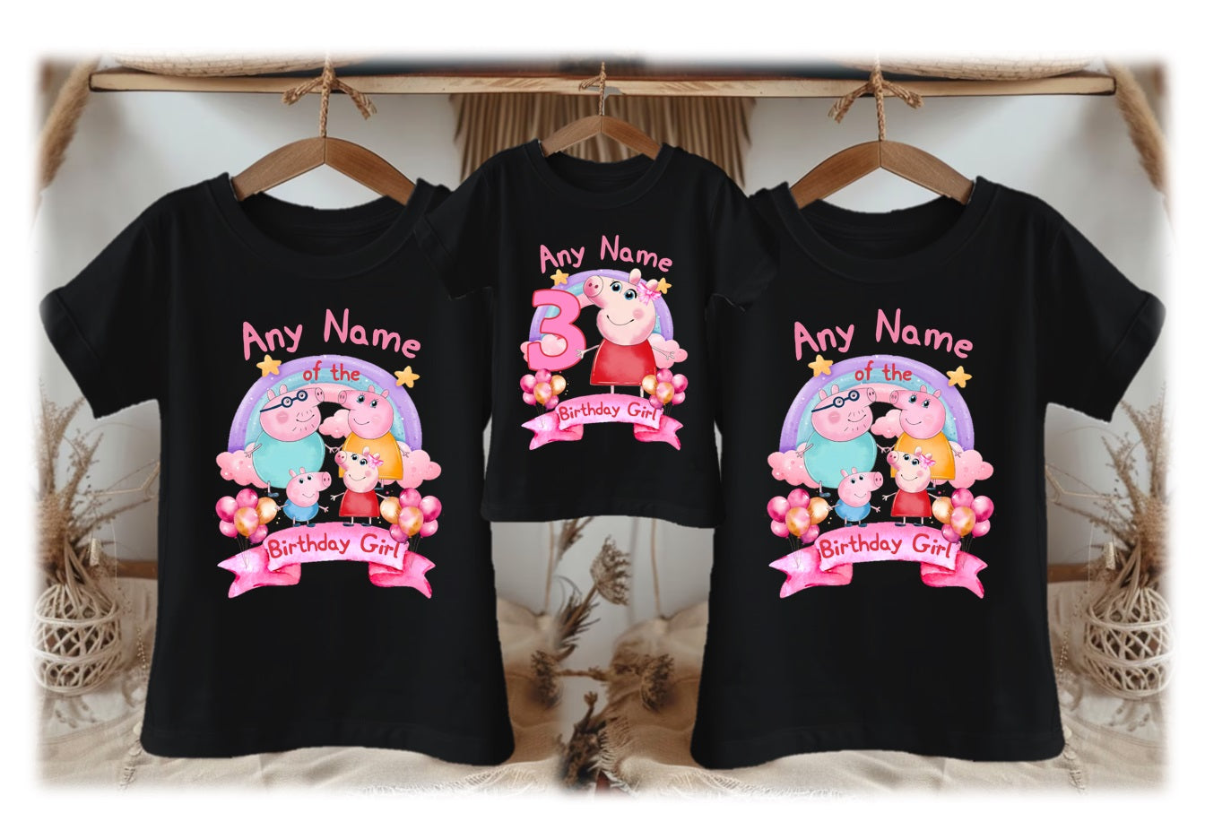 Peppa Pig Personalized Custom Black Family T-Shirt or Onesie Pack Theme Cake Smash Birthday Party
