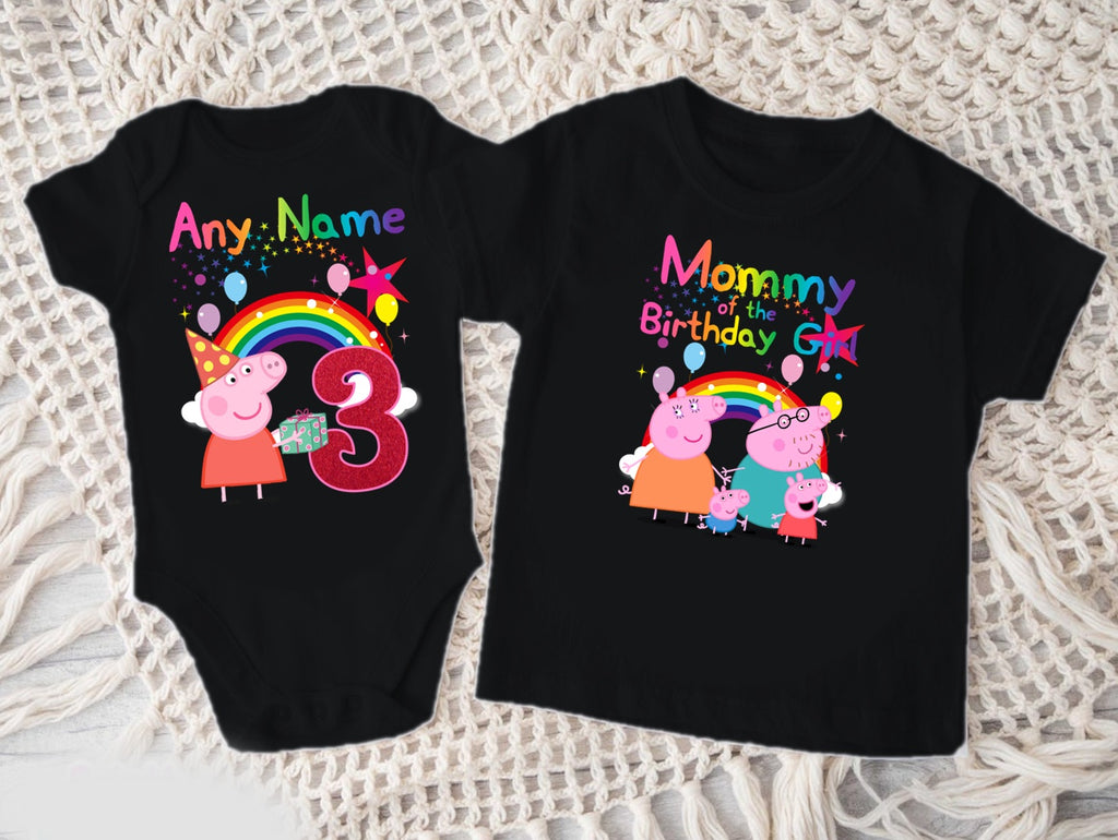 Peppa Pig Party Hat Personalized Custom Black Family T-Shirt or Onesie Pack Theme Cake Smash Birthday Party