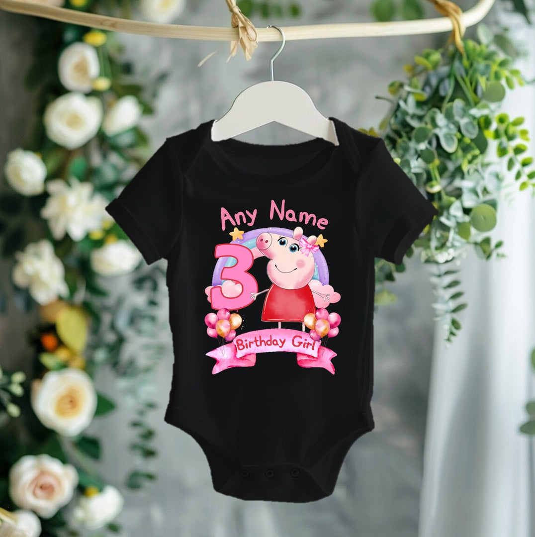 Peppa Pig Personalized Custom Black T-Shirt or Onesie Theme Cake Smash Birthday Party