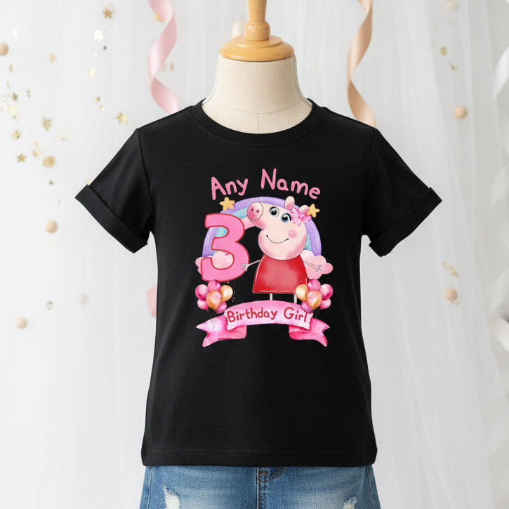 Peppa Pig Personalized Custom Black T-Shirt or Onesie Theme Cake Smash Birthday Party