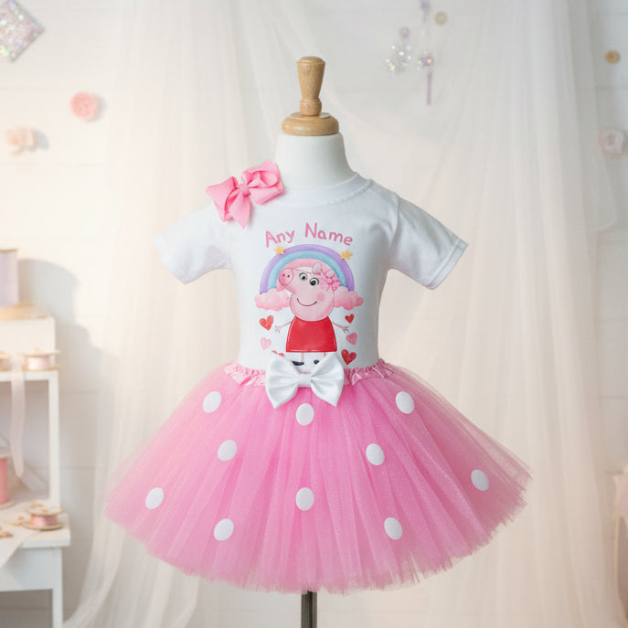 Peppa Pig Tutu Set Girls Personalized Custom Pink White Polka Dots Tutu Outfit Dress Theme Cake Smash Party