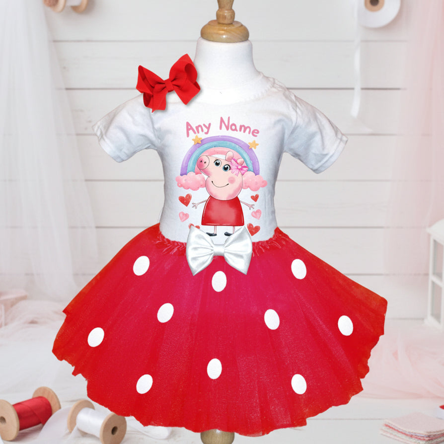 Peppa Pig Tutu Set Girls Personalized Custom Red White Polka Dots Tutu Outfit Dress Theme Cake Smash Party