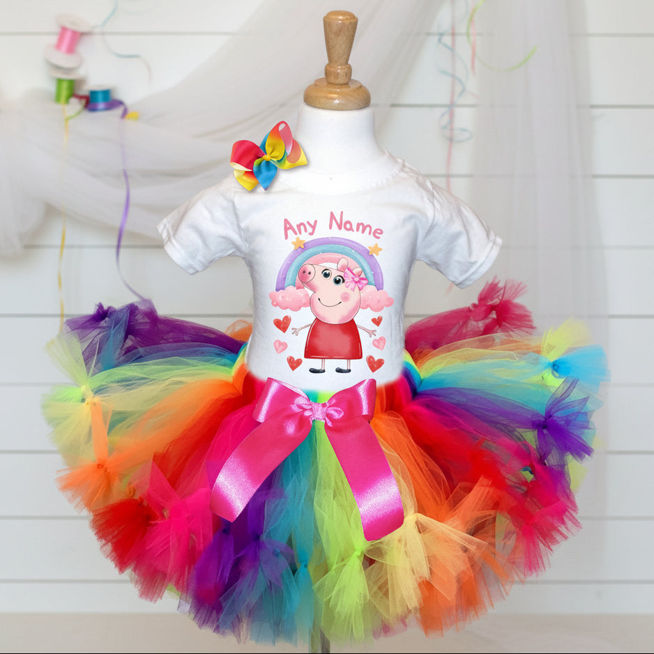 Peppa Pig Tutu Set Girls Personalized Custom Rainbow Knots Tutu Outfit Dress Theme Cake Smash Party