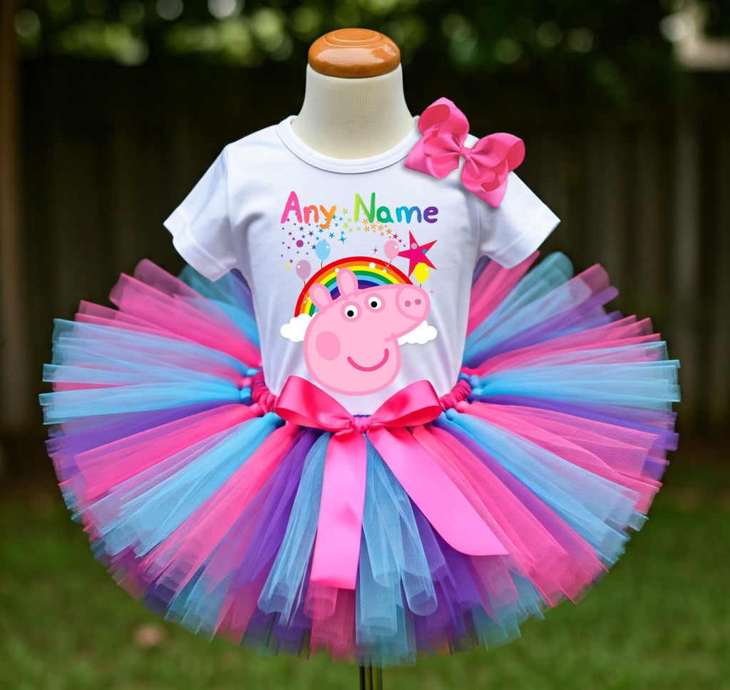 Peppa Pig Face Tutu Set Girls Personalized Custom Hot Pink Blue Purple Tutu Outfit Dress Theme Cake Smash Party