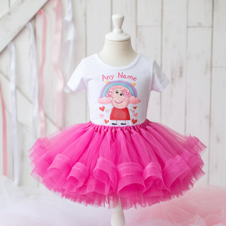 Peppa Pig Tutu Set Girls Personalized Custom Hot Pink Tutu Outfit Dress Theme Cake Smash Party