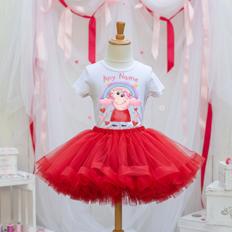 Peppa Pig Tutu Set Girls Personalized Custom Red Tutu Outfit Dress Theme Cake Smash Party