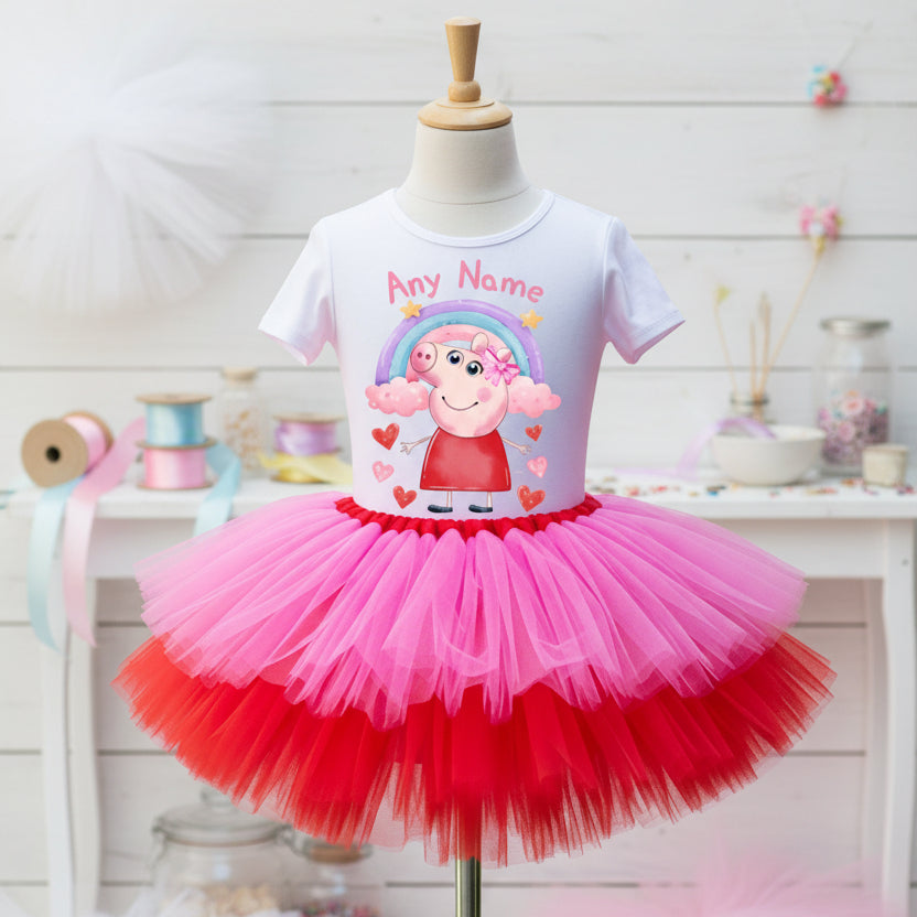 Peppa Pig Tutu Set Girls Personalized Custom Hot Pink Red Tutu Outfit Dress Theme Cake Smash Party