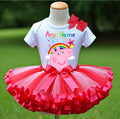 Peppa Pig Face Tutu Set Girls Personalized Custom Hot Pink Red Ribbon Sewn Trim Tutu Outfit Dress Theme Cake Smash Birthday Party