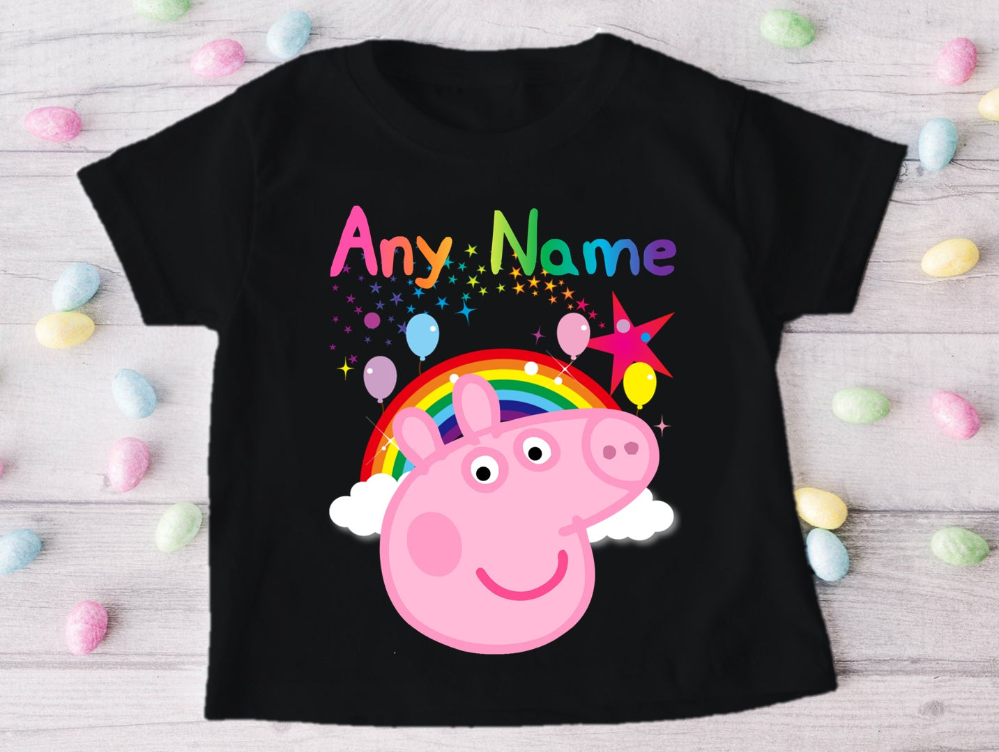 Peppa Pig Face Personalized Custom Black T-Shirt or Onesie Theme Cake Smash Party