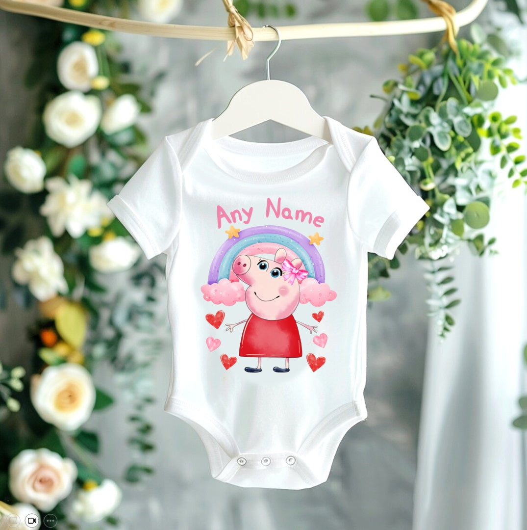 Peppa Pig Personalized Custom White T-Shirt or Onesie Theme Cake Smash Party