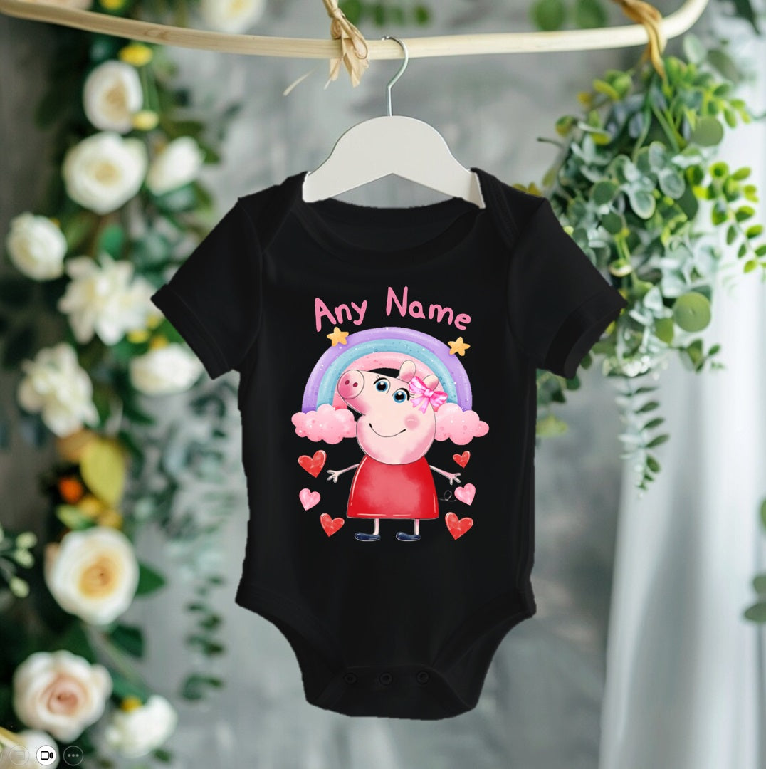 Peppa Pig Personalized Custom Black T-Shirt or Onesie Theme Cake Smash Party