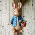 Premium Handmade 30-Inch Peter Rabbit Blue Jacket Character Pull-String Piñata Table Decor Party Centerpiece