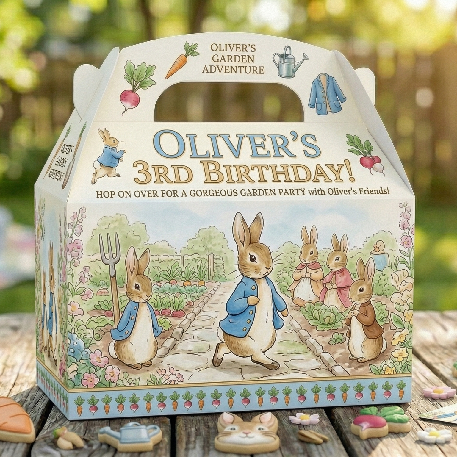 (Pack of 6) Peter Rabbit Blue Custom Personalized Birthday Party Favor Gable Treat Boxes