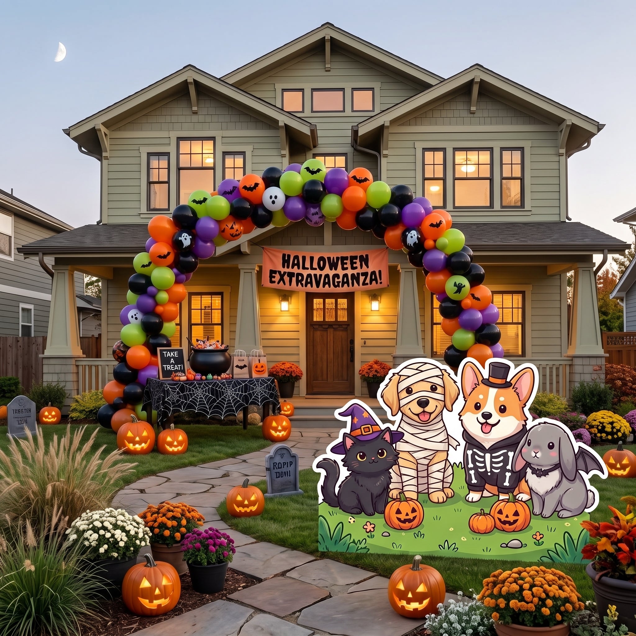 Life Size Cute Pets in Halloween Costumes Character Premium Freestanding Halloween Cutouts Yard Sign Decor Party Prop