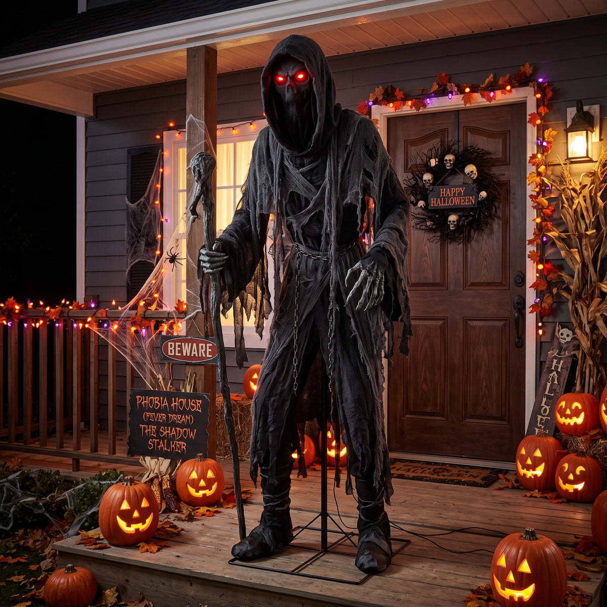6' Animated Phobia House The Shadow Stalker Figure Music Lights Motion Sensor Halloween Home Decor Accent Yard Prop