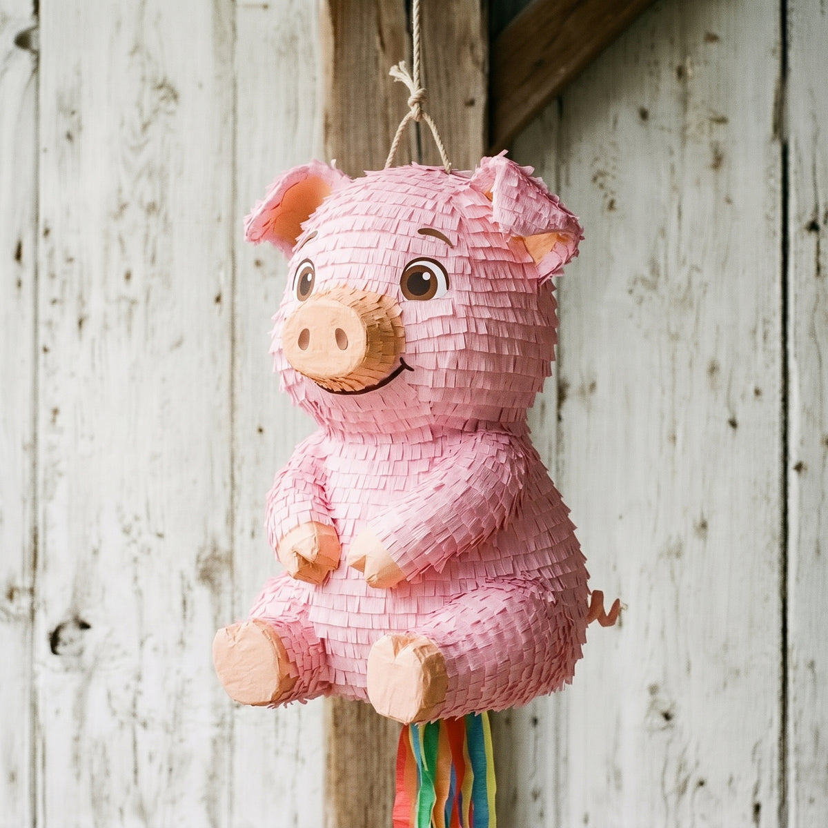 Premium Handmade 30-Inch Cute Little Pig Character Pull-String Piñata Table Decor Party Centerpiece