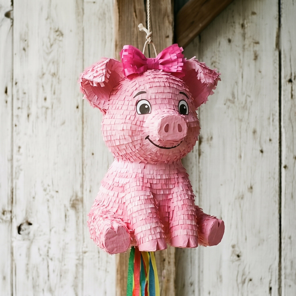 Premium Handmade 30-Inch Cute Little Girl Pig Character Pull-String Piñata Table Decor Party Centerpiece