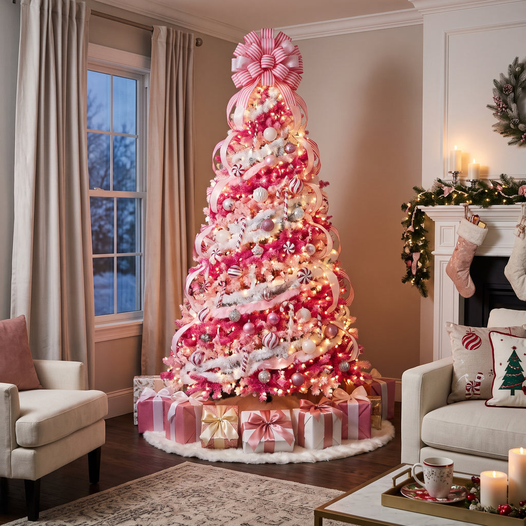 7-Foot Pre-Lit Two-Tone Hot Pink & Blush Artificial Christmas Tree Life Size Christmas Decor