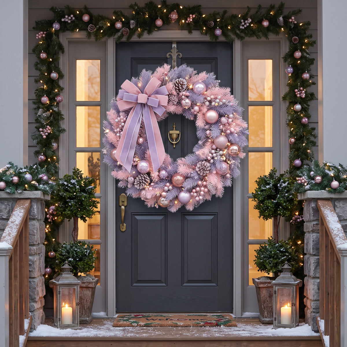 36-Inch Pre-Lit Pastel Pink and Lavender Luxury Artificial Holiday Wreath Christmas Decor